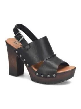 Korks Kristian II Leather Lug Sole Platform Clog Sandals Black Size 9